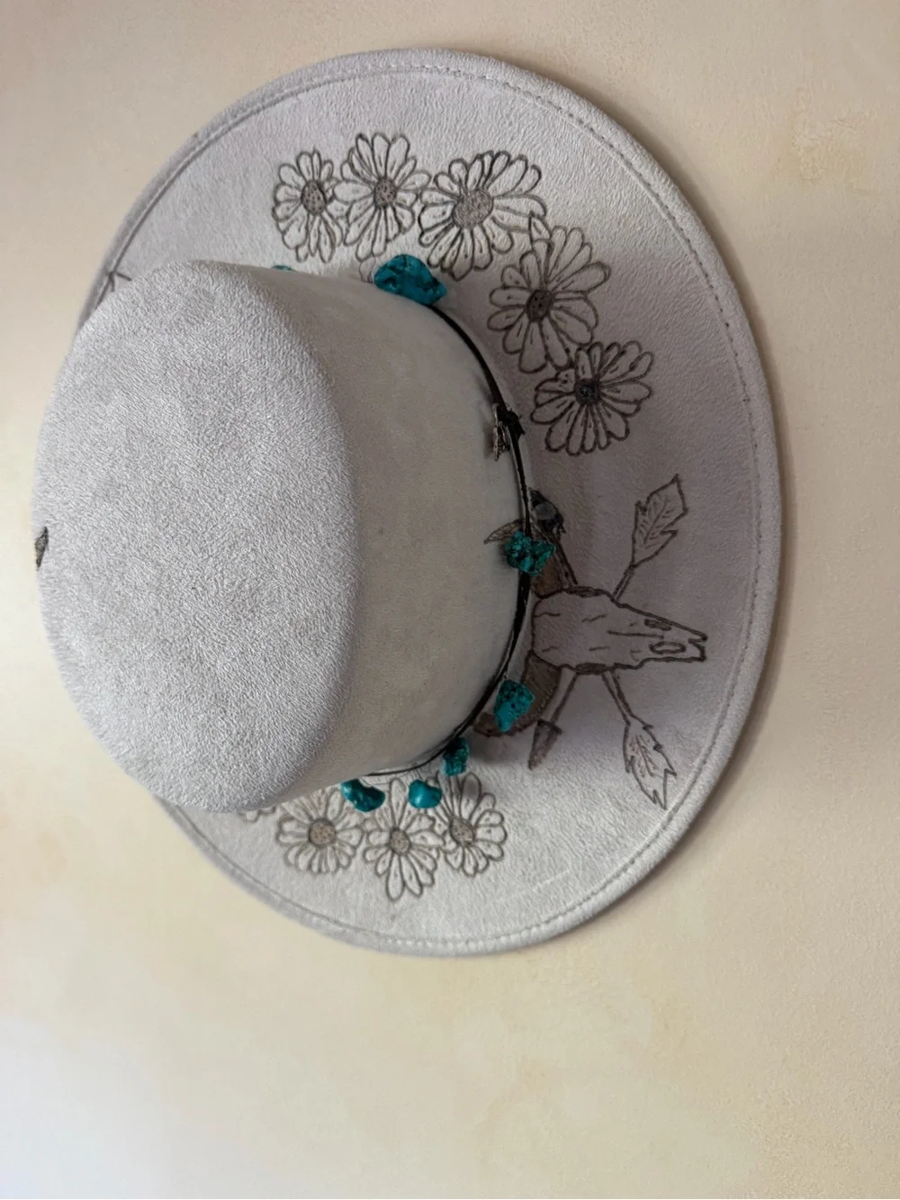 Suede Embroidered Gray Western Hat with Turquoise Accents